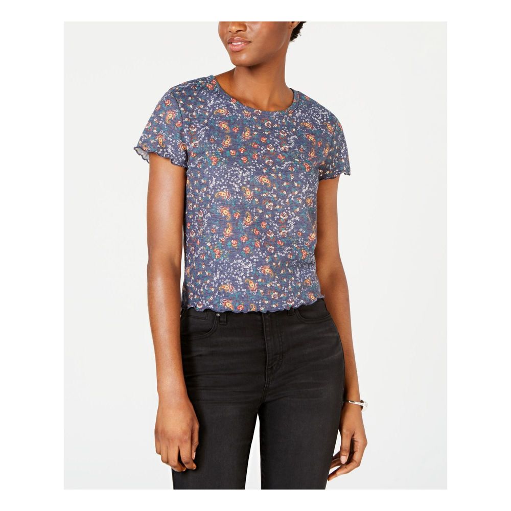 Women's Gray Floral Cap Sleeve T-Shirt, Size M